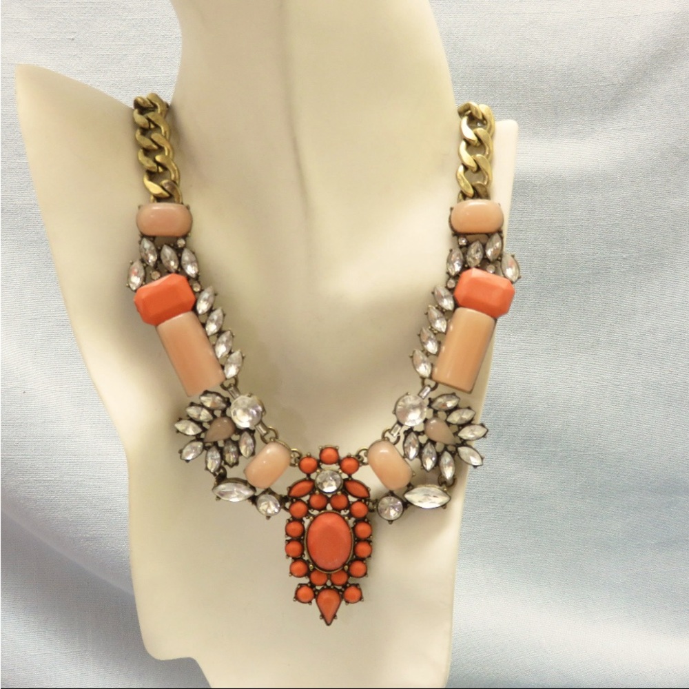 early 2000s vintage necklace of coral, pink and clear lucite and glass stones.